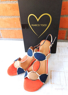   Marco Tozzi - Riemensandalette - Gr. 37  Multicolor  Orange / Blau - Neu  