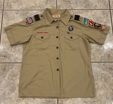 Womens Large 14-16 Boy Scouts of America BSA Uniform Shirt Patches Short Sleeve