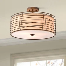 Franklin Iron Works Marlowe 18" Wide Bronze Metal Drum Ceiling Light