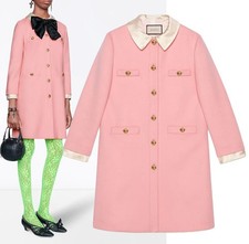 GUCCI COAT PINK ROSE WOOL REMOVABLE BOW CUFFS COLLAR JACKET $3,980 IT 44 US 8