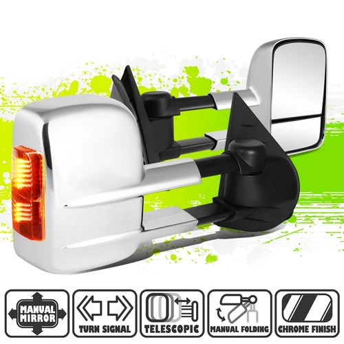 Chrome Manual Side Towing Mirrors LED Turn Signal for Silverado Sierra 07-14