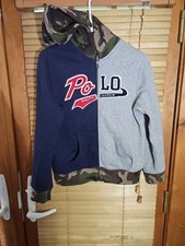 Polo Ralph Lauren Kids M 10-12 Cut And Sew Felt Script Patch Camo Hoodie FullZip