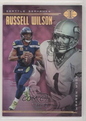 2018 Illusions Trophy Collection Pink 32/75 Warren Moon Russell Wilson HOF s3g