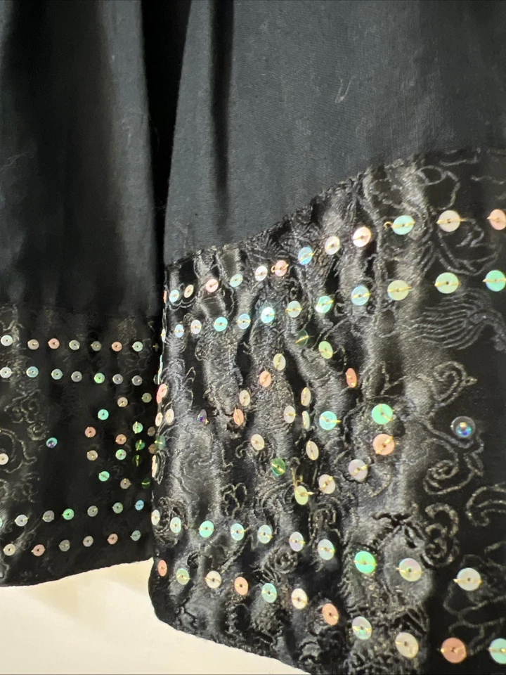 ICE 裙女式 8 黑色喇叭内衬亚麻棉混纺缎面亮片下摆打褶 — 第 2/4 张图片