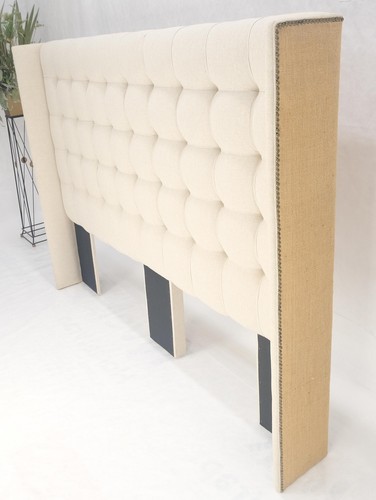 Tufted Custom Oatmeal Linen Upholstery King Size Wing Headboard King Size Bed - Picture 5 of 11
