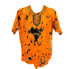 Vtg African Dashiki Shirt XL Orange Tie Dye Embroidered Africa Map Hippie Tunic