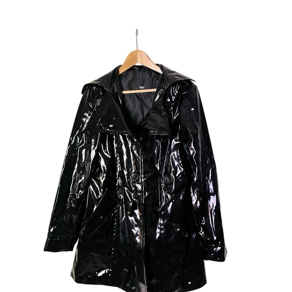 Women’s Mossimo Black Vinyl Double Breasted Jacket Coat XXL - Image 3 of 4