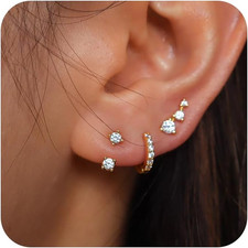 Gold Hoop Earrings Set for Women - 14K Gold/White Gold Plated Huggie Hoops, Cubi