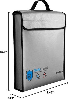 TuoBak Fireproof Waterproof Document Bag, Heat Insulated, 15.8''x12.6''x2.5''