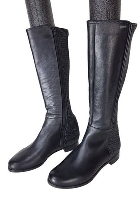 Hogl Black Leather Woven Mesh Stretch Knee-High Riding Boots H038 Goretex 7/8 US