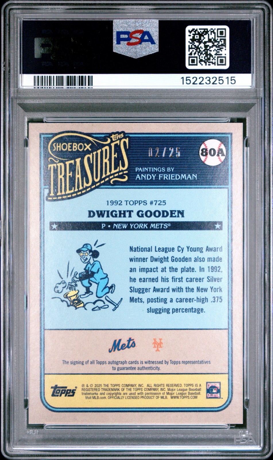 2025 Shoebox Treasures Dwight DOC Gooden Rainbow Foil /25 AUTO #80A PSA 10 pop 2 view 2
