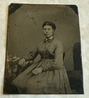 Antique Tintype Photo Beautiful Unique Lady Dress Cross