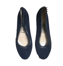 Salvatore Ferragamo Women s Navy Suede Scalloped Almond Toe Pumps 10 EU40