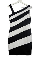 Muse Dress Women's 6 Black White Striped One Shoulder Bodycon Cocktail Dress