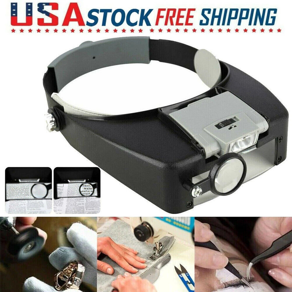 Jewelers Head Headband Magnifier LED Illuminated Visor Magnifying Glasses