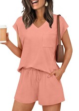 RUMIA Lounge Sets for Women 2 Piece Cap Sleeve Pajamas Short Sets with Pocket...