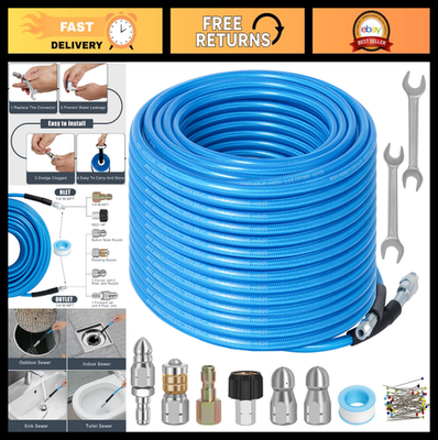 #ad 100FT Pressure Washer Sewer Jetter Kit 5800PSI Drain Cleaner Hose amp; Nozzles $106.99