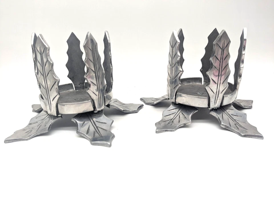 Vintage Aluminum Maple Leaf Holly Leaf Candle Holders – Set of 2 – Made in India - Image 2 of 4