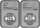 1952 P D 50C Silver Franklin Half Dollar NGC MS 64 White Two Coin Lot