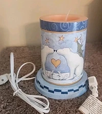 Christmas TERESA KOGUT "Warm Hugs" POLAR BEARS Luminary Electric CANDLE  6”