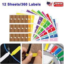 12 Sheets 360 Labels Waterproof Cable Tags Colorful Cord Mini Cable Management