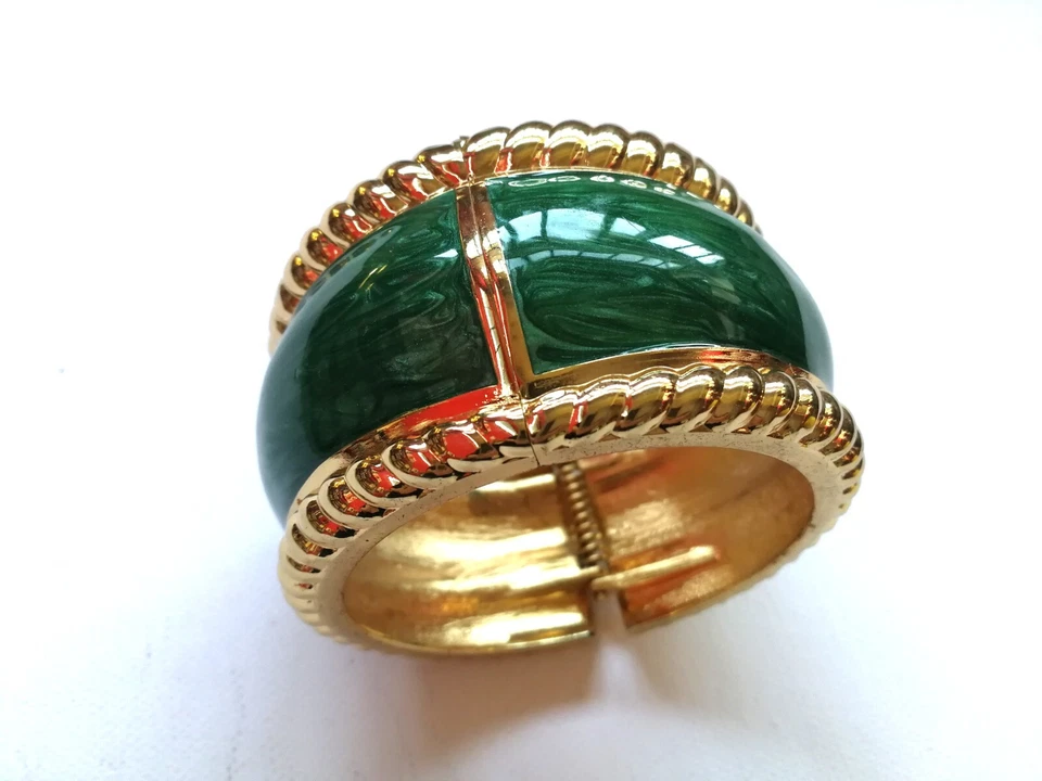 Pulsera Rígida Brazalete Joyería Mujer Metal Dorado Esmalte Marca Lujo Hecha a Mano Foto 3 de 4