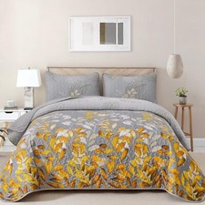 WONGS Floral Botanical Leaves Gradient Bedspread Coverlet Quilt Set Queen King
