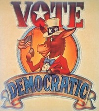 Original Vintage Vote Democratic Political Party Glitter Iron On Transfer
