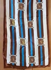 Scarf Vintage Made In Italy  RN17217 Acetate Blue Brown White Gold 
