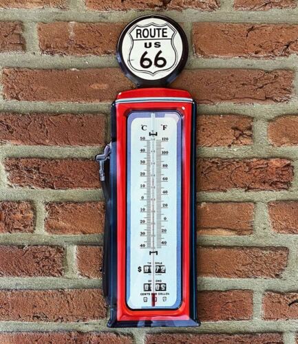 Wandthermometer ROUTE 66 US Zapfsäule Thermometer Vintage Nostalgie Blechschild - Bild 1 von 4