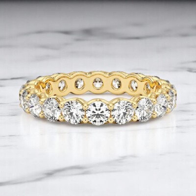 14K Solid Yellow Gold 2.0CTW Lab Grown Round Diamond Eternity Wedding ...