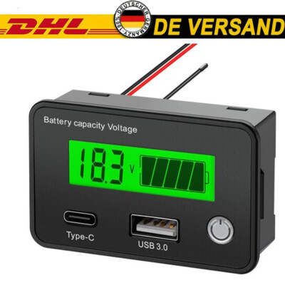 Batterie Kapazität Voltmeter Spannung Anzeige Volt Monitor LCD DC 12V 24V