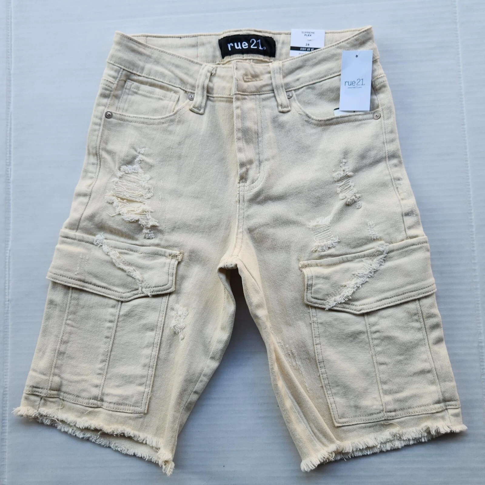Short en jean vieilli Rue 21 Supreme Flex   Taille 28   Couleur : Beige
