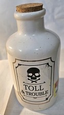 HALLOWEEN NOVELTY-WITCH'S POTION-TOLL TROUBLE Decorative CERAMIC CORKED BOTTLE