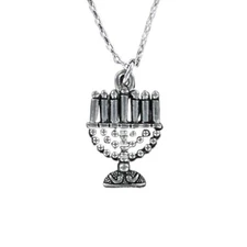 MENORAH Necklace on Chain or Charm Only - Pewter Candles Lights Hanukkah Jewish