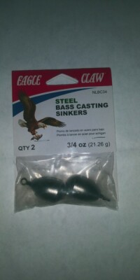 Eagle Claw STEEL Bass Casting Fishing Sinkers 3/4oz,  2 per pack NO LEAD