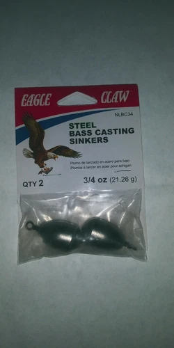 Eagle Claw STEEL Bass Casting Fishing Sinkers 3/4oz,  2 per pack NO LEAD