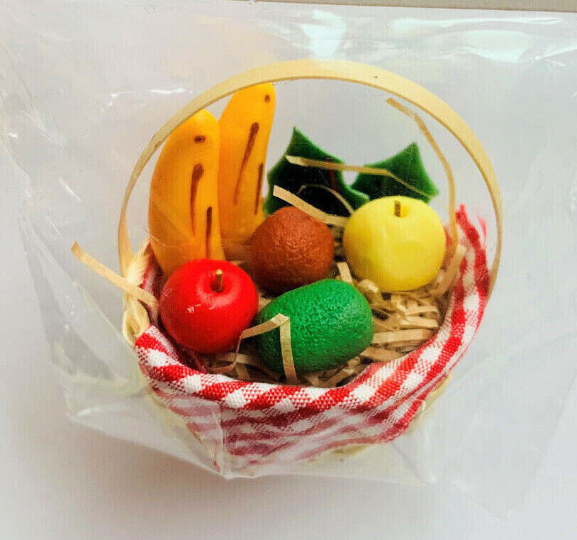 NEW MINIATURE FRUIT BASKET PICNIC HARVEST MINI DOLLHOUSE FAIRY