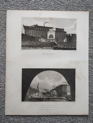 Barriere De Passy & Vue De La Seine, Paris - antiker Druck - 1831