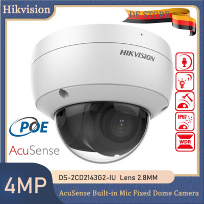 Hikvision DS-2CD2143G2-IU 4MP AcuSense Fixed Dome IP Kamera Audio MIC WDR Poe