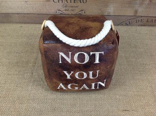 Decorative Style Faux Leather "Not You Again" Door Stop with a handle - Picture 2 of 7