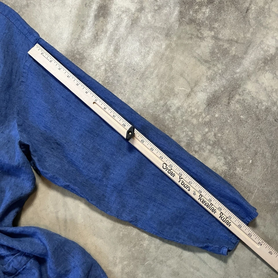 Chaqueta de lino para mujer talla 24/26 túnica azul botones bolsillos delanteros lino manga 3/4 Foto 4 de 4