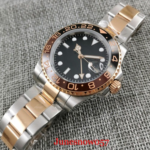 40mm Nologo GMT Rose Gold Root Beer Automatic Men Watch Oyster Strap Glide Lock - Picture 4 of 7
