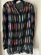 Teddi of California Sheer Black Button Down Rainbow Metallic Blouse