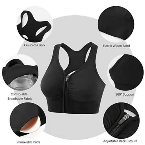 Damen Frontreißverschluss Sport Tank BH bequem & hautfreundlich Racerback Alltag - Bild 17 von 43