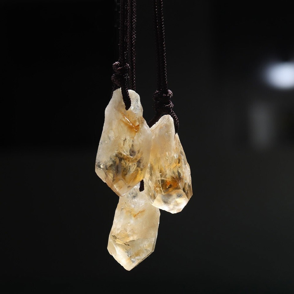 Necklace Raw Citrine Crystal Pendant Healing Protection Talisman for