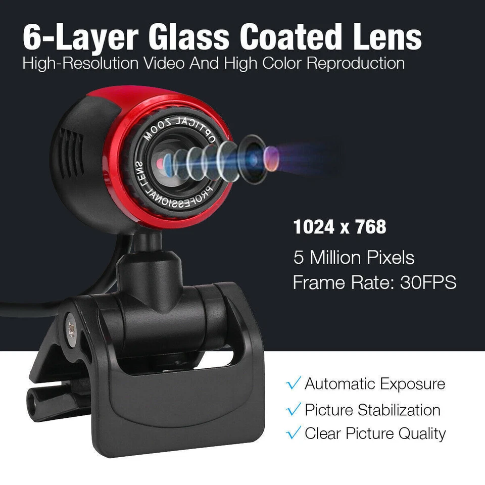 1080P HD Webcam USB Computer Web Camera For Laptop Desktop PC With Microphone - Image 3 of 4