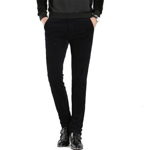 Men's Pants Corduroy Pants Trousers Slim Fit Casual Stretch Classic Black Brown@ - Picture 3 of 26