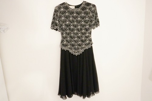 Vintage Laurence Kazar New York Negro Con Lentejuelas Vestido con Cuentas  formal cóctel Vestido P, 2-4 | eBay