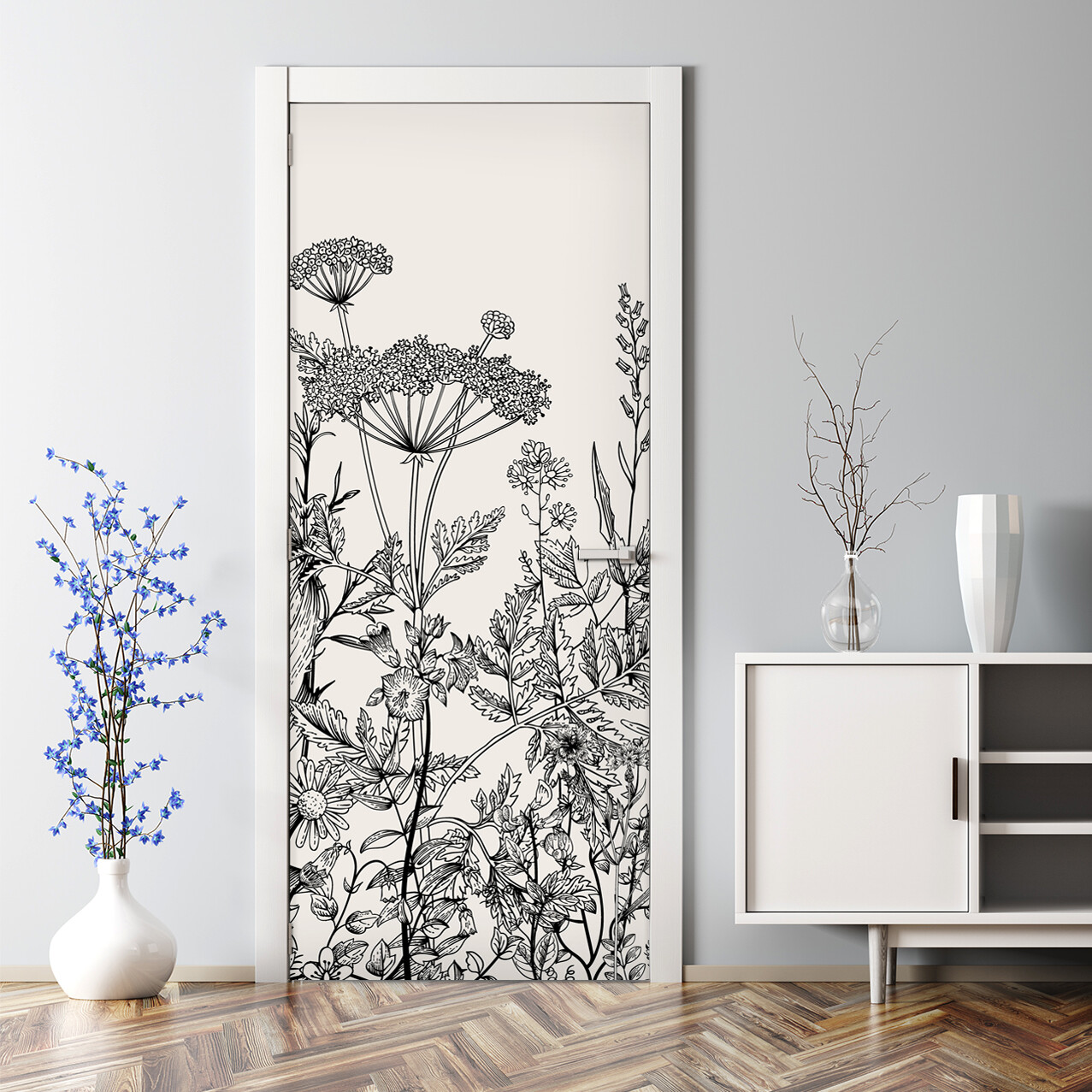 Field flora Bubble Free white Door Decal Reusable self adhesive wallpaper